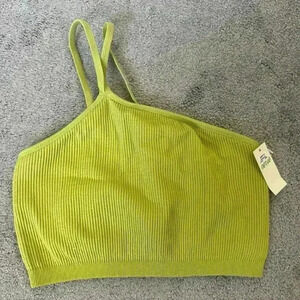 Aerie OneShoulder Double Strap Ribbed Bralette Sports Bra Muted Lime Green Small